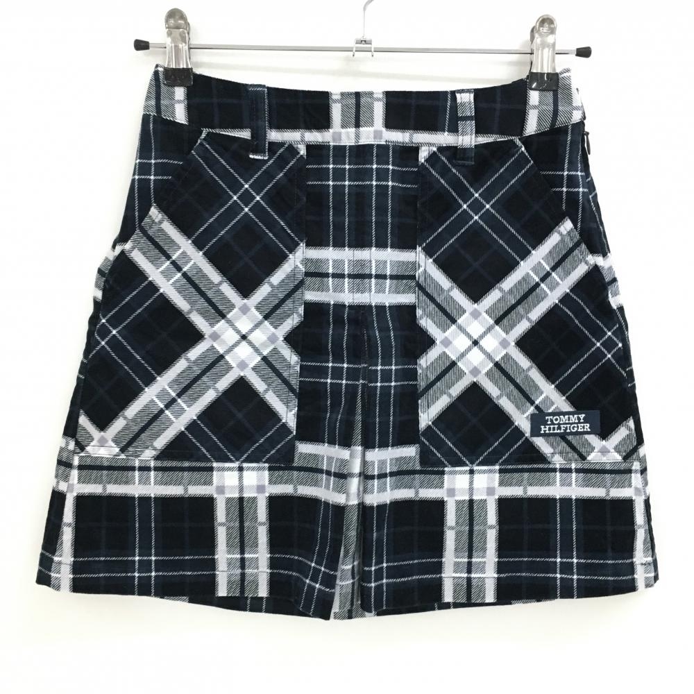 【超美品】トミーヒルフィガーゴルフ スカート 黒×白 チェック 起毛素材 レディース S ゴルフウェア Tommy Hilfiger Golf