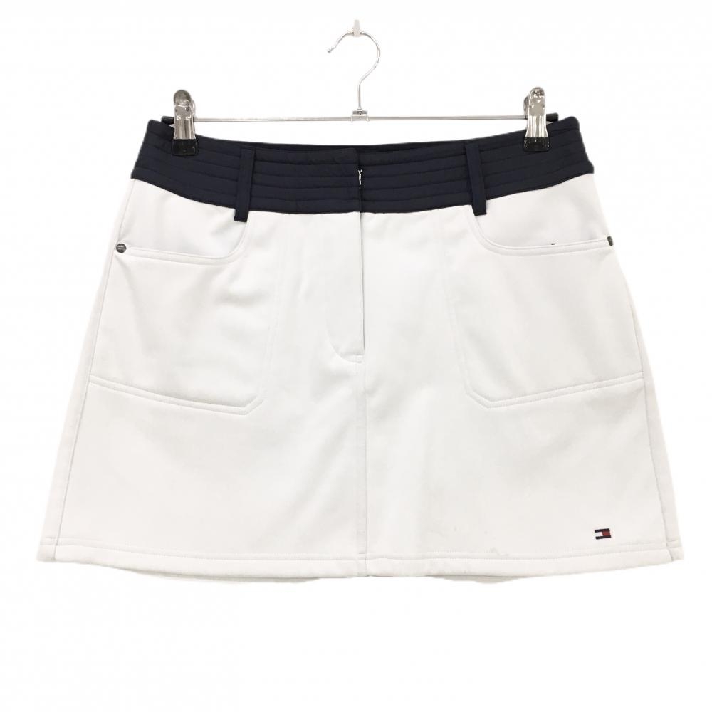 トミーヒルフィガー スカート 白×ネイビー 裏起毛 ロゴ刺しゅう  レディース L ゴルフウェア Tommy Hilfiger Golf