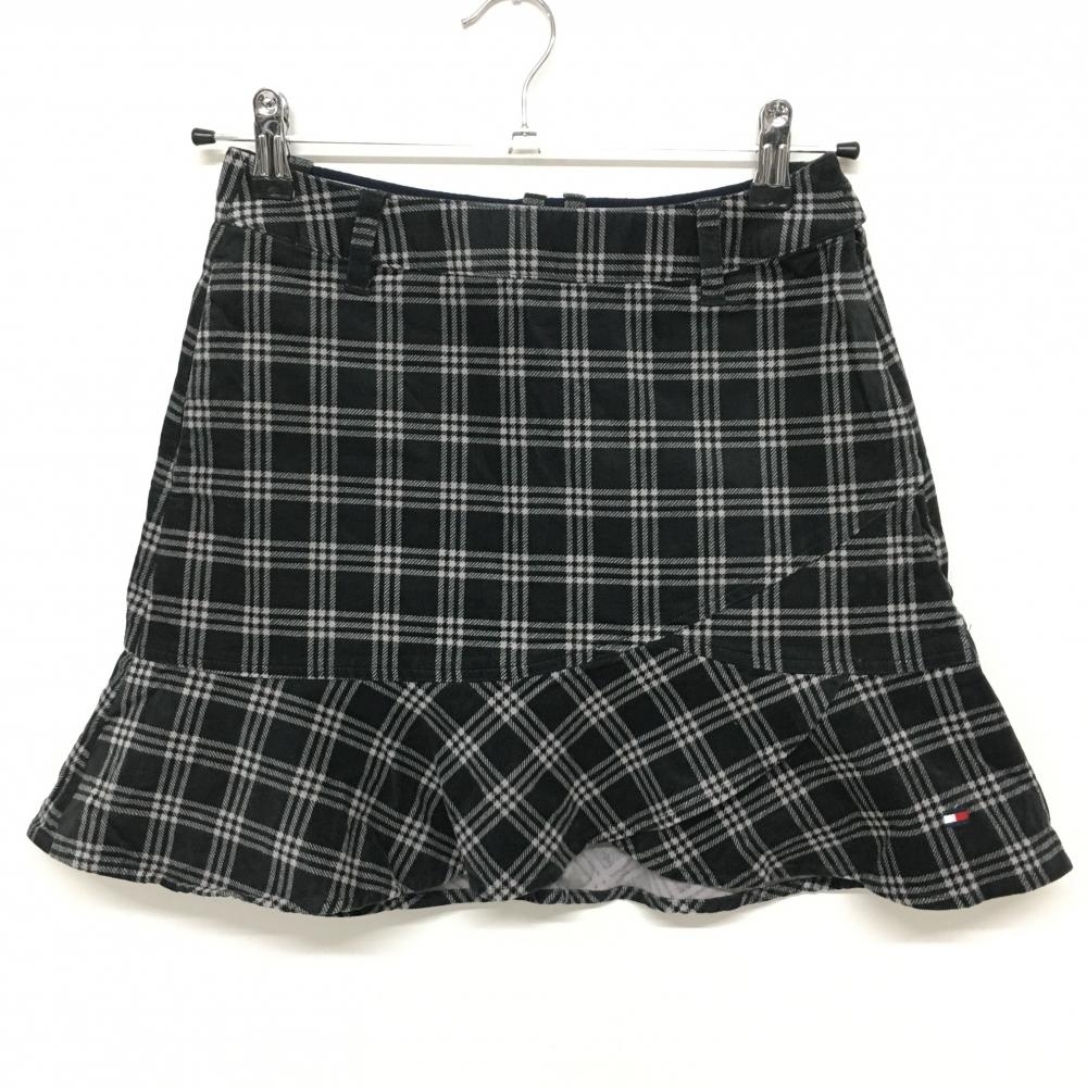 【超美品】トミーヒルフィガーゴルフ スカート 黒×グレー チェック コーデュロイ風生地   レディース S ゴルフウェア Tommy Hilfiger Golf