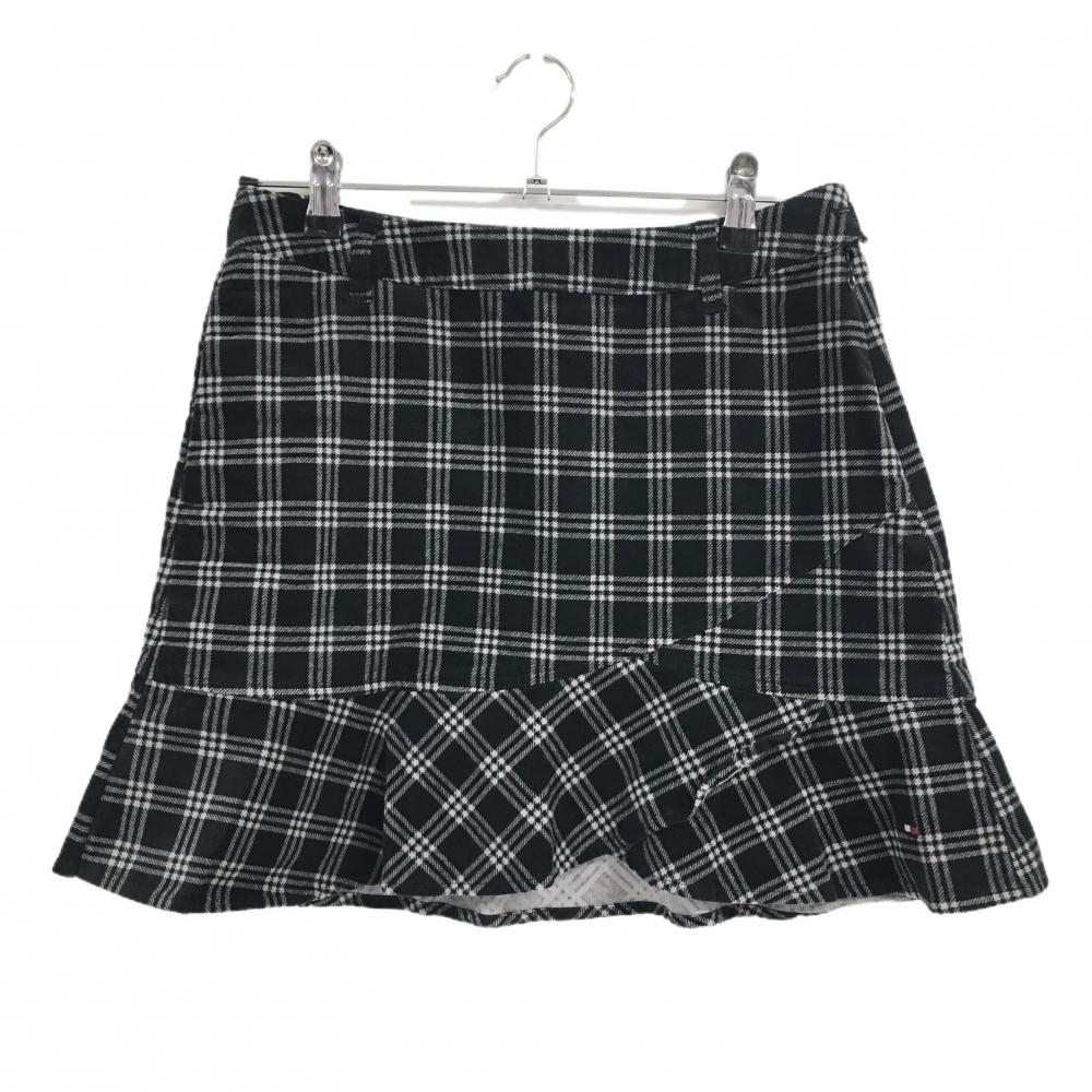 【美品】トミーヒルフィガーゴルフ スカート 黒×ライトグレー チェック ストレッチ レディース L ゴルフウェア Tommy Hilfiger Golf
