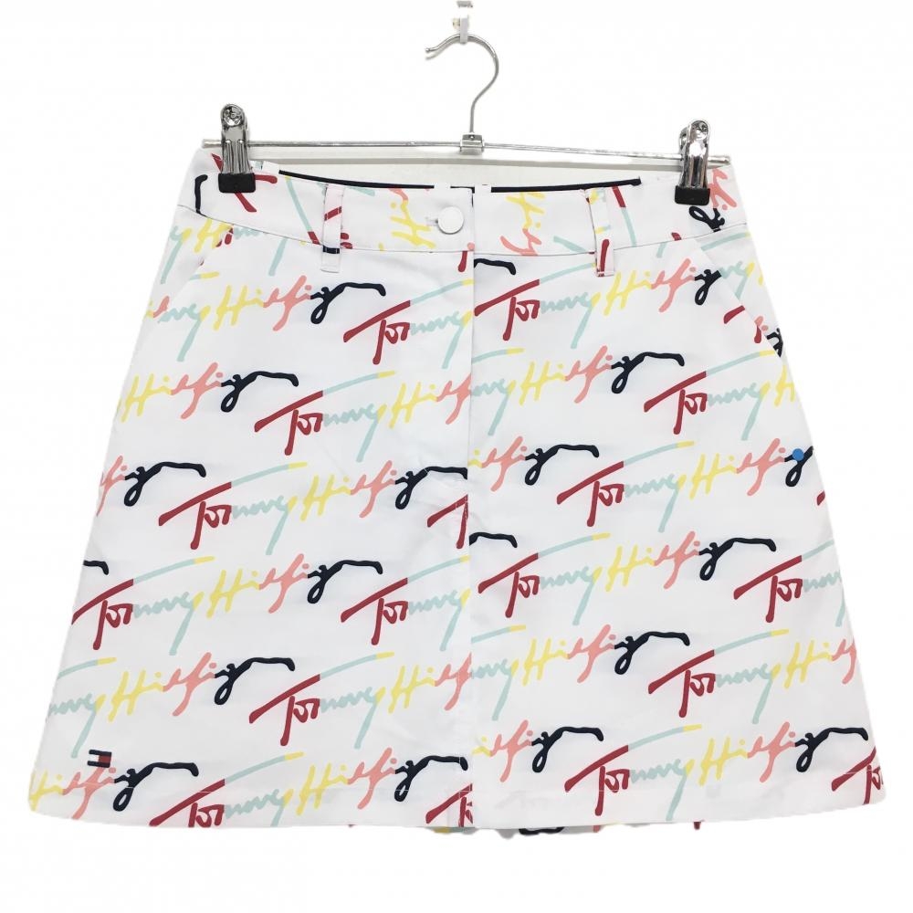 トミーヒルフィガー スカート 白×マルチカラー ロゴ総柄  レディース L ゴルフウェア Tommy Hilfiger Golf