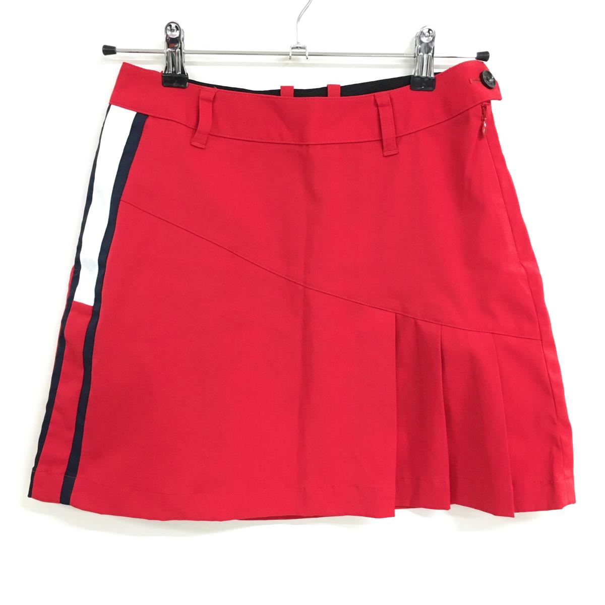 【超美品】トミーヒルフィガーゴルフ スカート レッド×ネイビー サイドライン ウエスト一部ゴム レディース  ゴルフウェア Tommy Hilfiger Golf