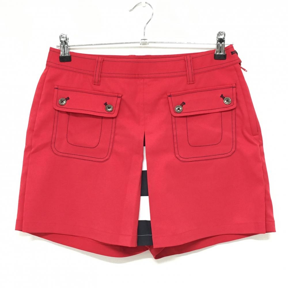 【美品】トミーヒルフィガー キュロットスカート レッド×ネイビー ステッチ 一部ボーダー レディース M ゴルフウェア Tommy Hilfiger Golf