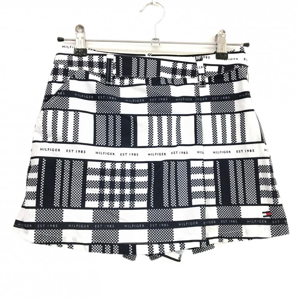【美品】トミーヒルフィガーゴルフ キュロットスカート 白×ネイビー 総柄  レディース S ゴルフウェア Tommy Hilfiger Golf