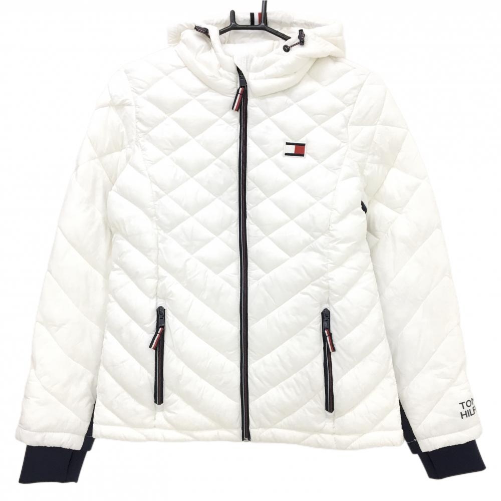 【美品】トミーヒルフィガー フード付き中綿ジャケット 白×ネイビー キルティング  レディース S ゴルフウェア Tommy Hilfiger Golf