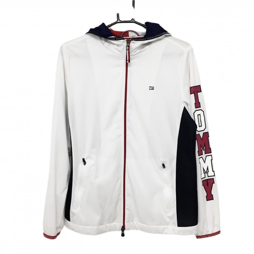 【超美品】トミーヒルフィガーゴルフ ジップパーカー 白×ネイビー 裏メッシュ レディース L ゴルフウェア Tommy Hilfiger Golf