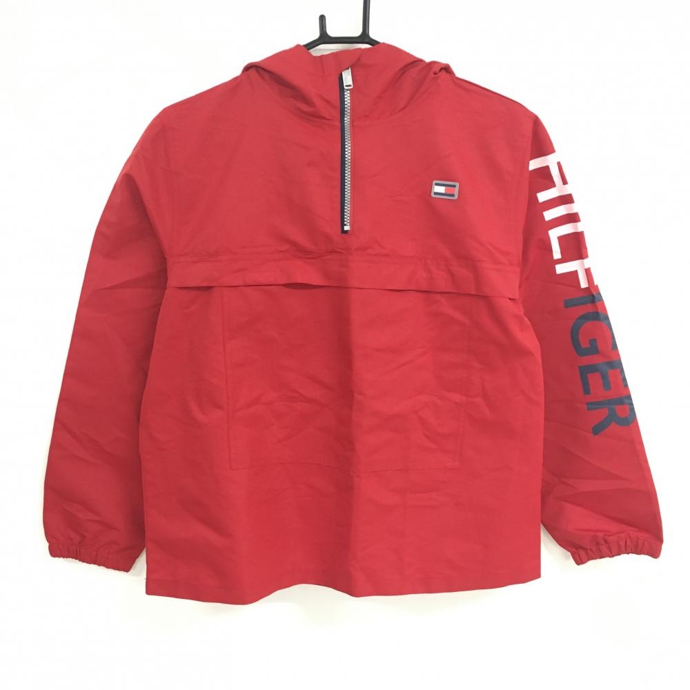 【美品】トミーヒルフィガー フード付きブルゾン レッド×ネイビー 袖プリント  レディース L/G/G ゴルフウェア Tommy Hilfiger Golf