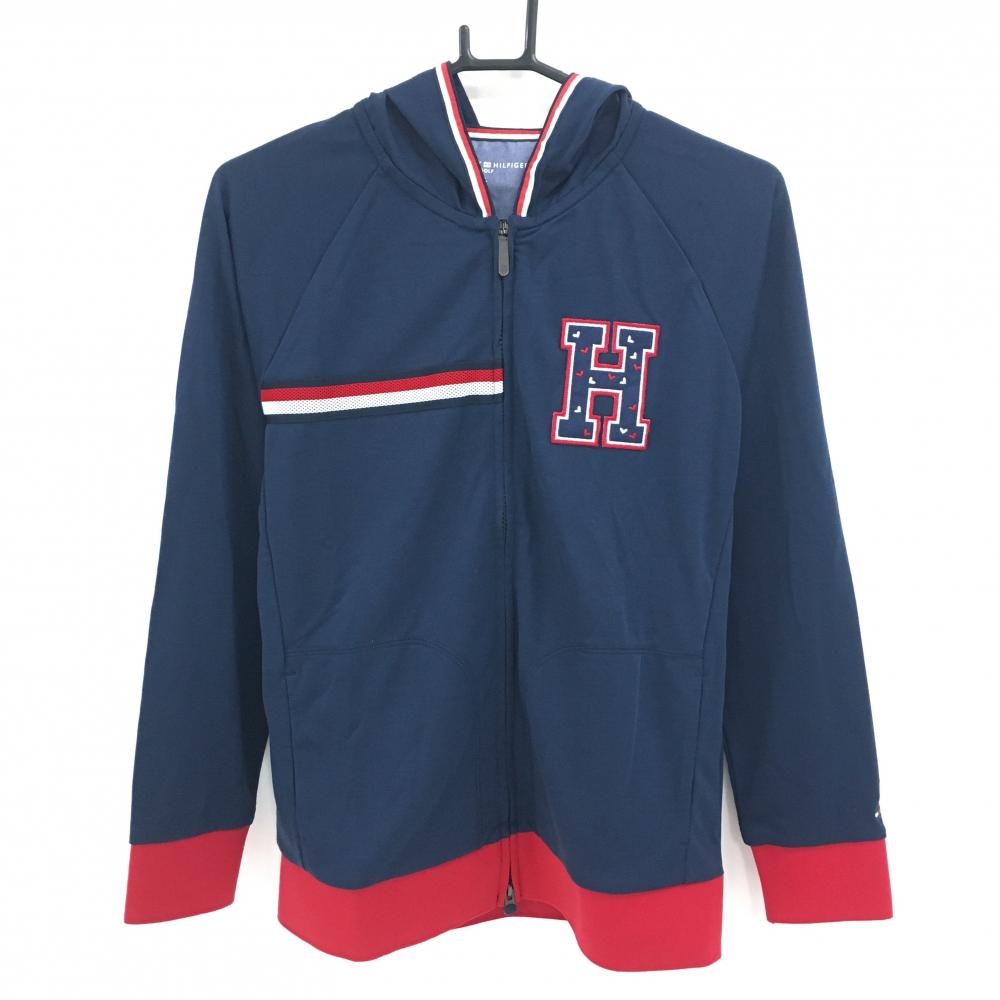 【新品】トミーヒルフィガー ジップパーカー ネイビー×レッド×白 胸ロゴワッペン レディース L ゴルフウェア Tommy Hilfiger Golf