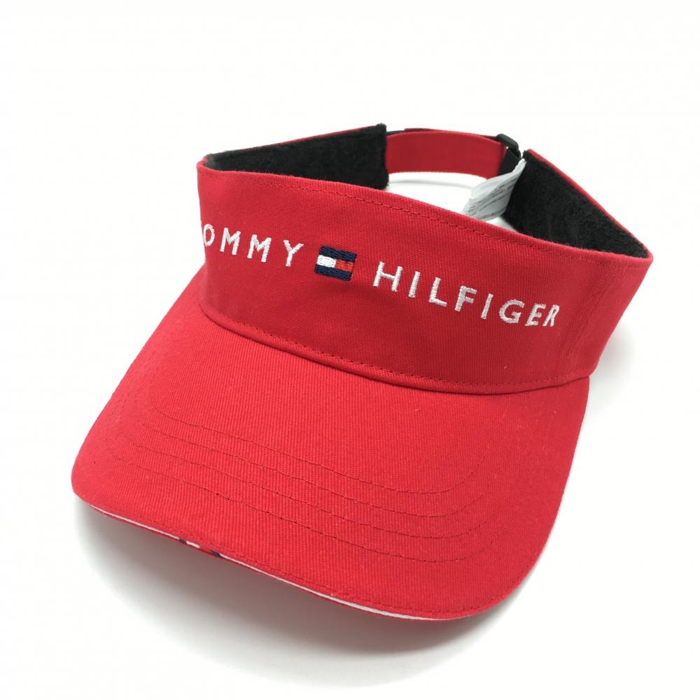 【超美品】トミーヒルフィガー サンバイザー レッド ロゴ刺しゅう 56cm フリー  ゴルフウェア Tommy Hilfiger Golf