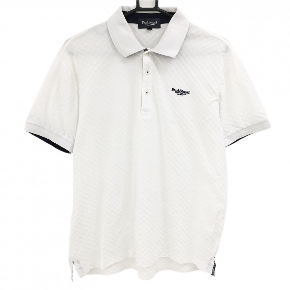 ポールスチュアートスポーツ 半袖ポロシャツ 白 ブロックチェック織生地 メンズ LL ゴルフウェア Paul Stuart SPORT