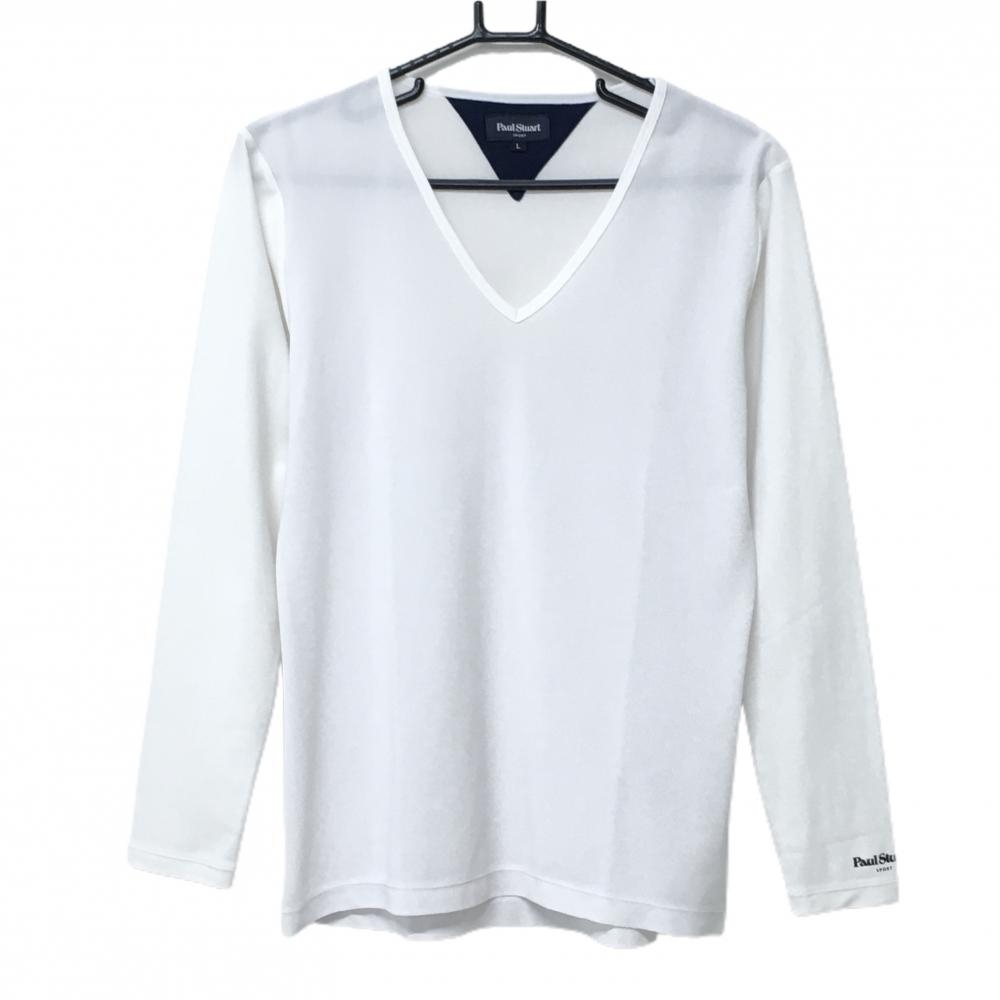 【美品】ポールスチュアートスポーツ インナーシャツ 白 身頃メッシュ Vネック メンズ L ゴルフウェア Paul Stuart SPORT