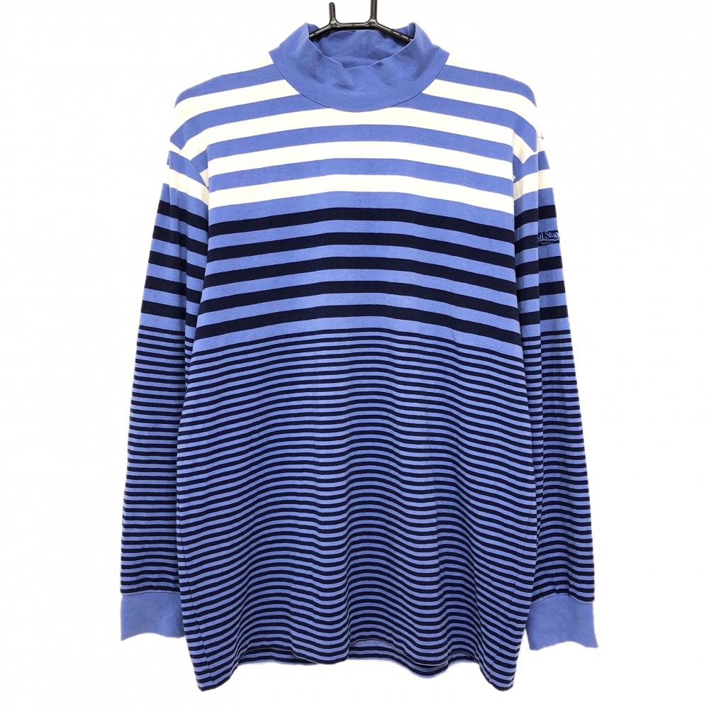 【美品】ポールスチュアートスポーツ 長袖ハイネックシャツ ブルー×ネイビー  メンズ LL ゴルフウェア Paul Stuart SPORT