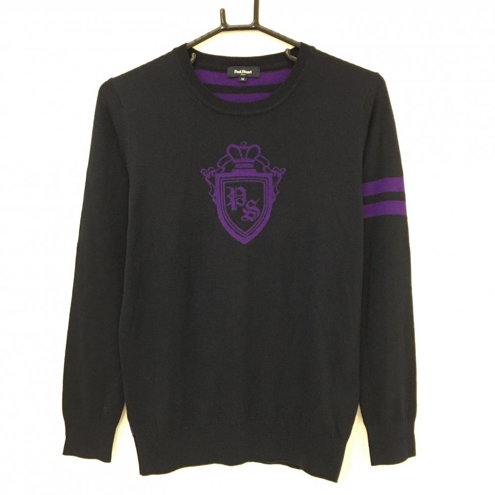 【超美品】ポールスチュアートスポーツ セーター ダークネイビー×パープル ニット ウール混 レディース M ゴルフウェア Paul Stuart SPORT