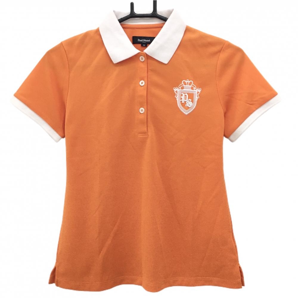 【超美品】ポールスチュアート スポーツ 半袖ポロシャツ オレンジ×白 ロゴ刺しゅう レディース M ゴルフウェア Paul Stuart SPORT