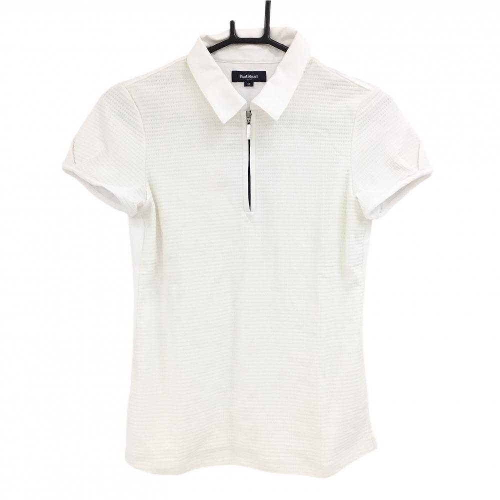 【超美品】ポールスチュアートスポーツ 半袖ポロシャツ 白 前身頃メッシュ調 裏地付 レディース M ゴルフウェア Paul Stuart SPORT