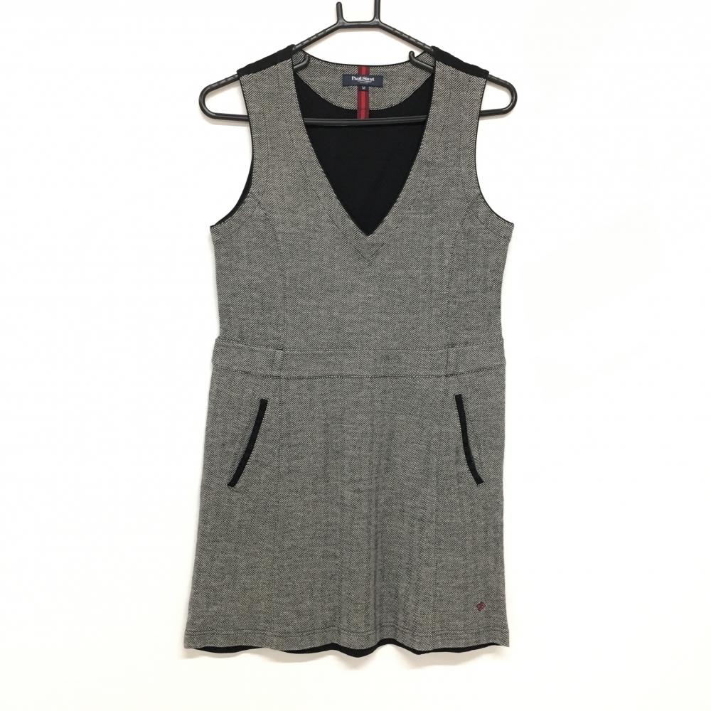 【美品】ポールスチュアートスポーツ ノースリーブワンピース 白×黒 前身頃ヘリンボーン柄 レディース M ゴルフウェア Paul Stuart SPORT
