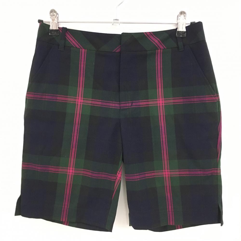 【超美品】ポールスチュアートスポーツ ハーフパンツ グリーン×ピンク チェック レディース 9 ゴルフウェア Paul Stuart SPORT