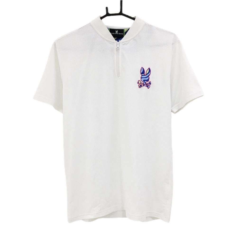 【美品】サイコバニー 半袖ポロシャツ 白 メッシュ調生地 スカルラビット  メンズ M ゴルフウェア Psycho Bunny