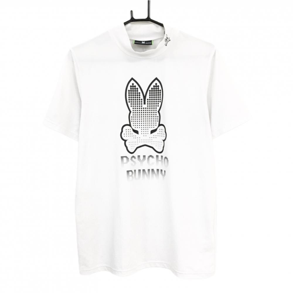 サイコバニー 半袖ハイネックシャツ 白×黒 フロントプリント メンズ  ゴルフウェア Psycho Bunny