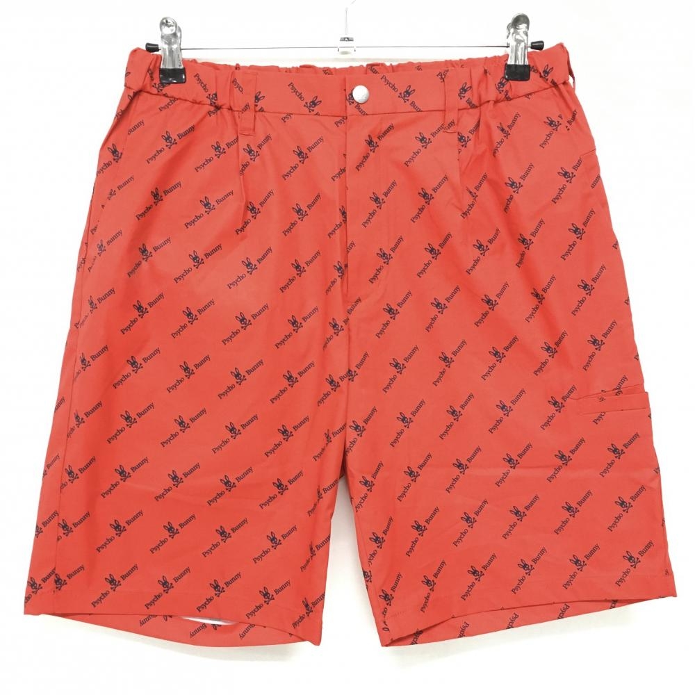 サイコバニー ハーフパンツ レッド×黒 ロゴ総柄 ウエスト一部ゴム メンズ L ゴルフウェア Psycho Bunny