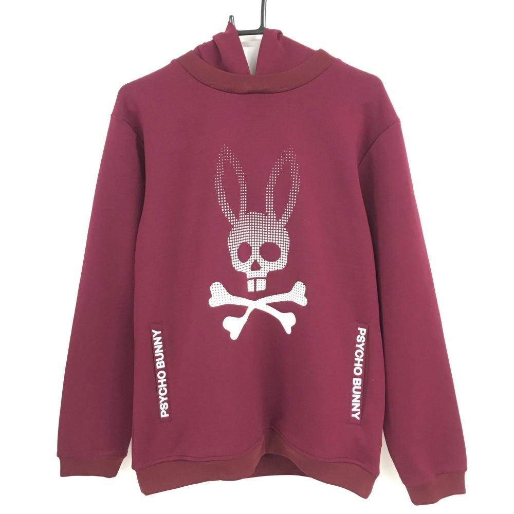 【超美品】サイコバニー パーカー ボルドー×白 ロゴプリント メンズ  ゴルフウェア Psycho Bunny