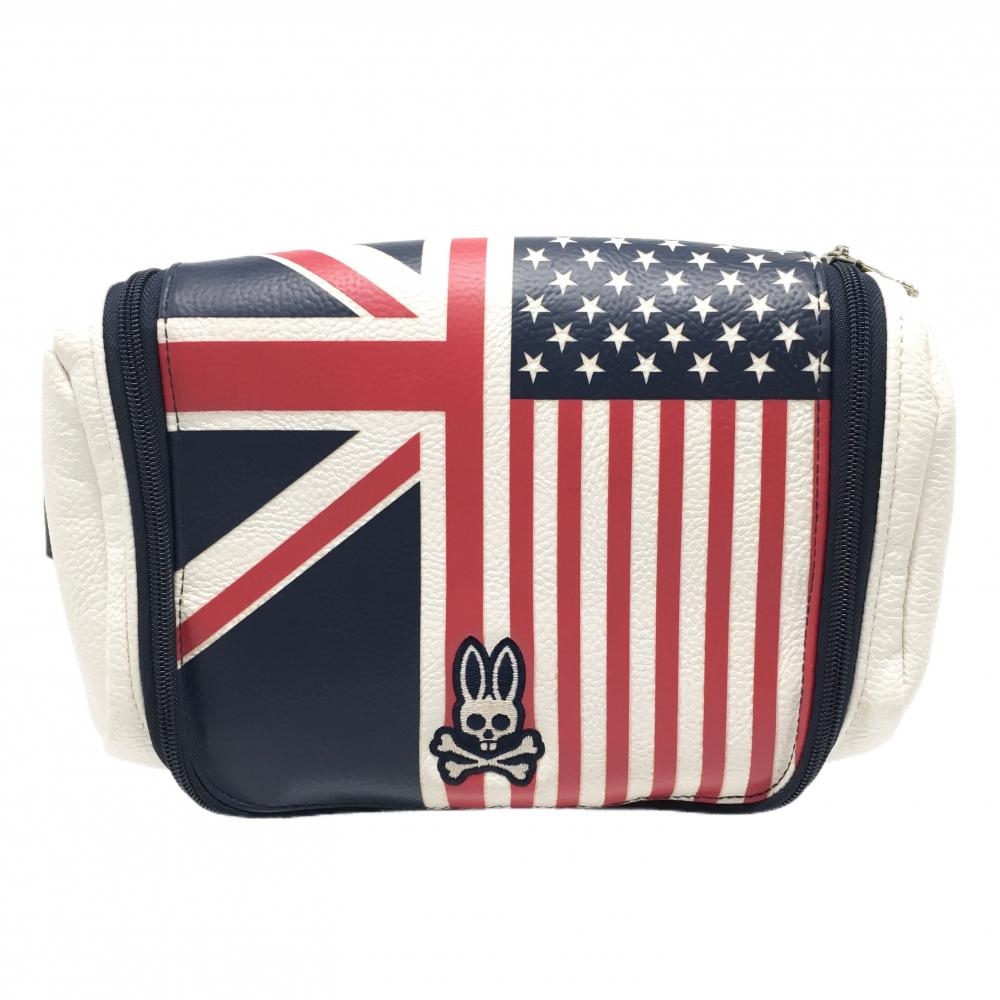 サイコバニー カートバッグ ネイビー×白×レッド 国旗 ロゴ刺しゅう 内ポケット ゴルフ Psycho Bunny