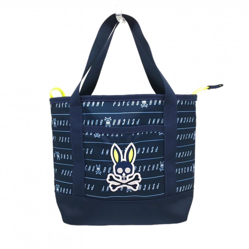 【超美品】サイコバニー カートバッグ ネイビー×白 前面ロゴ総柄 内外ポケット付 ゴルフ Psycho Bunny