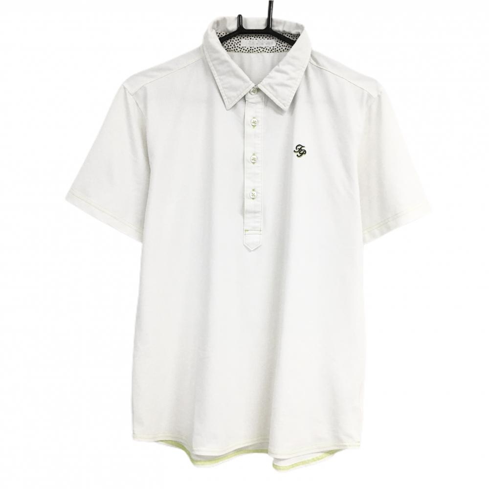 フェアリーパウダー 半袖ポロシャツ 白×ライトグリーン ステッチ メッシュ調 メンズ 3(L) ゴルフウェア FAIRY POWDER