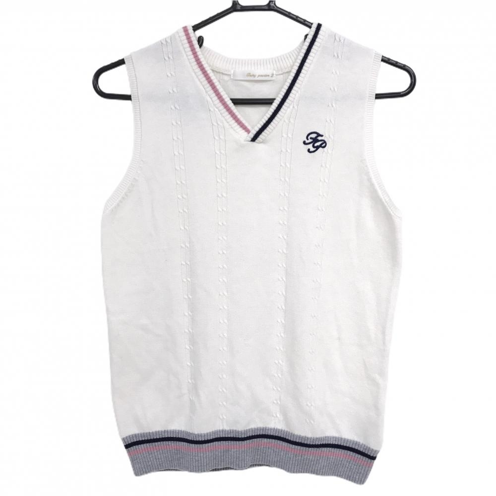 【超美品】フェアリーパウダー ニットベスト 白 ケーブル編み  レディース 2(M) ゴルフウェア FAIRY POWDER