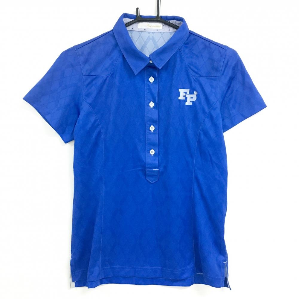 【美品】フェアリーパウダー 半袖ポロシャツ ブルー 総柄地模様  レディース 4(XL) ゴルフウェア FAIRY POWDER