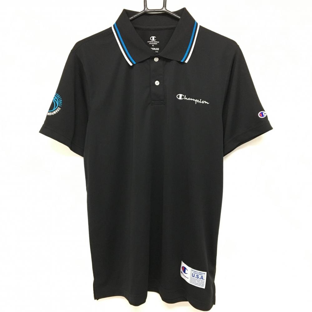【新品】チャンピオン 半袖ポロシャツ 黒 襟ライン 遮熱 吸水拡散 高通気 UVカット メンズ XL ゴルフウェア Champion