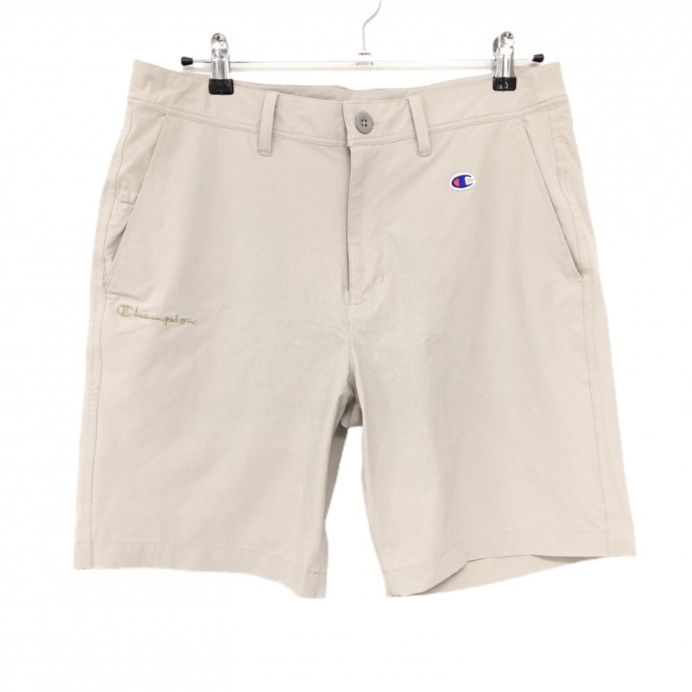 【美品】チャンピオン ハーフパンツ ベージュ ロゴ刺しゅう メンズ LARGE ゴルフウェア Champion