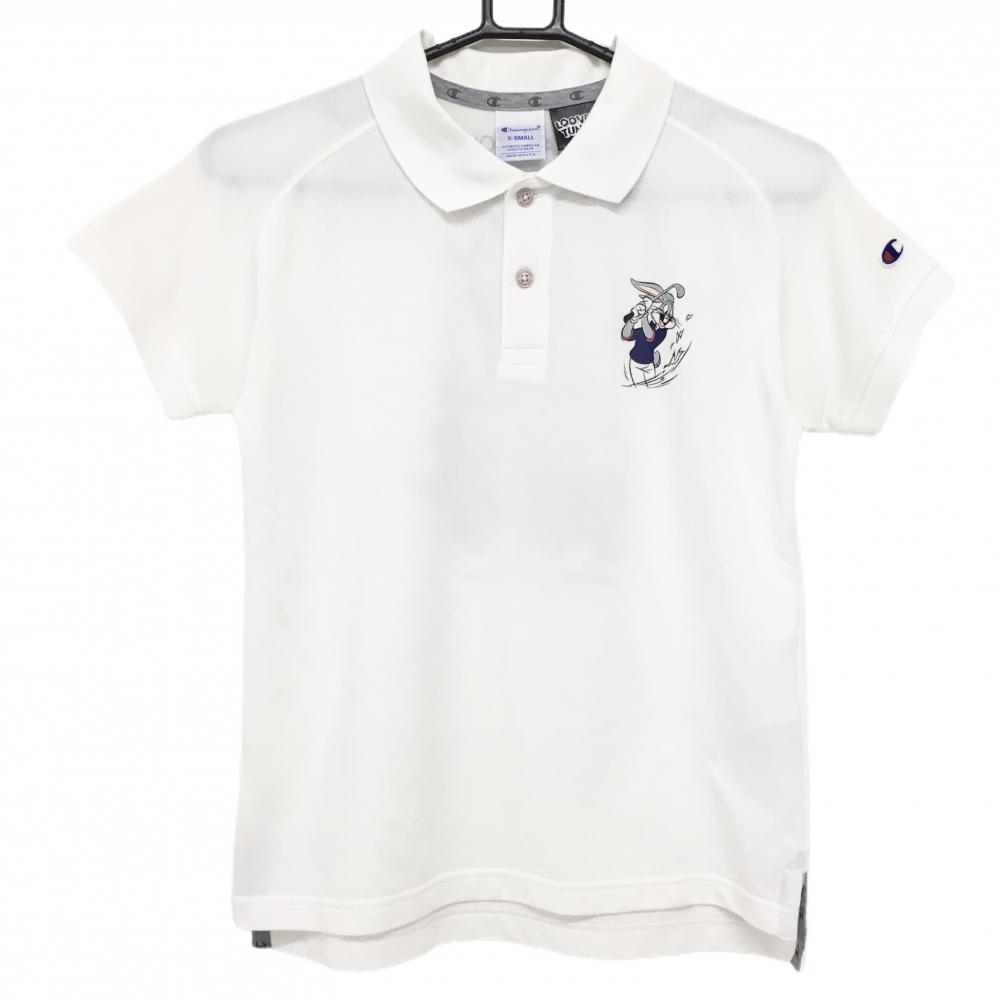 【美品】チャンピオン×LOONEY TUNES 半袖ポロシャツ 白 ビームスゴルフ バックプリント レディース X-SMALL ゴルフウェア Champion