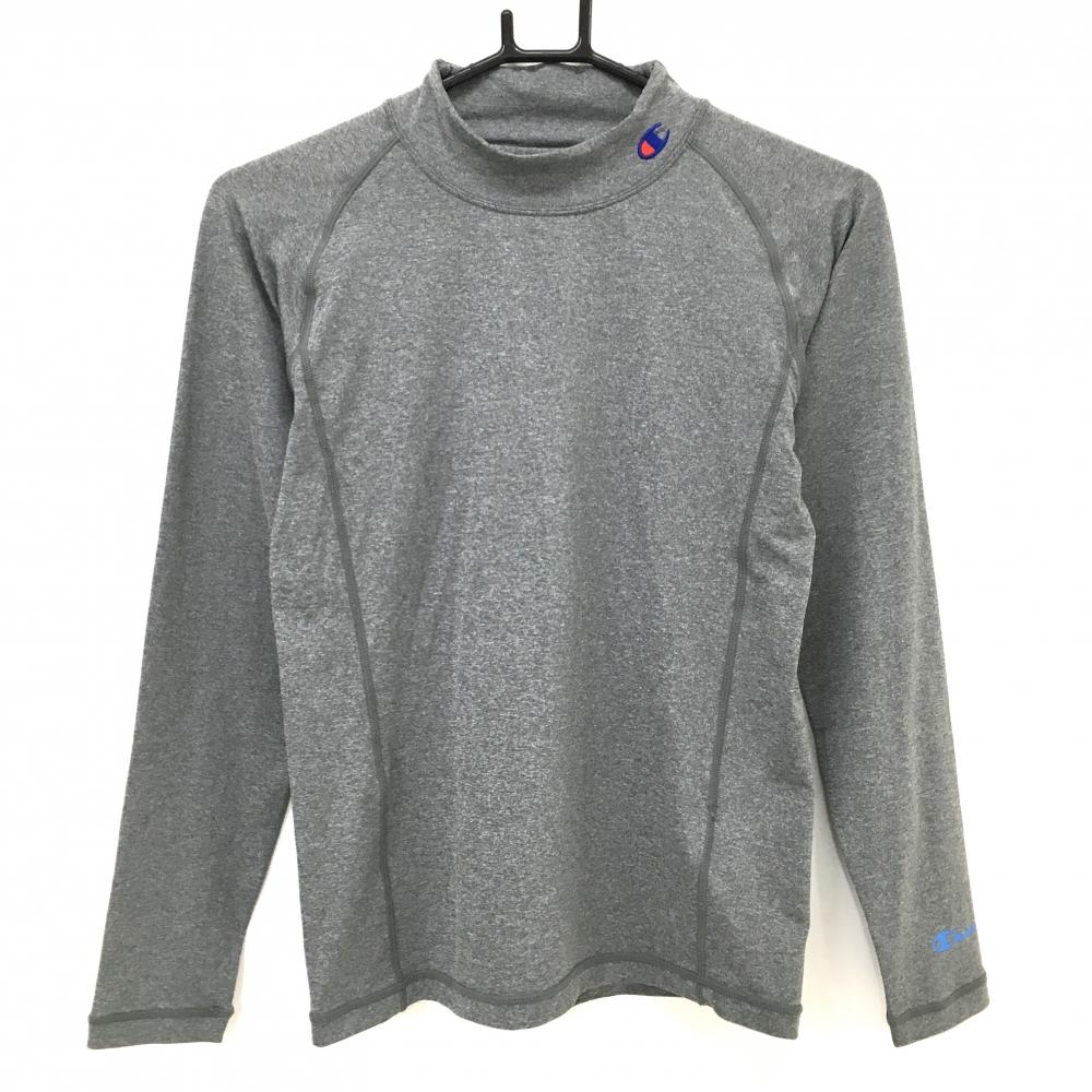 【超美品】チャンピオン ハイネックインナーシャツ 杢グレー ネックロゴ ストレッチ レディース M ゴルフウェア Champion