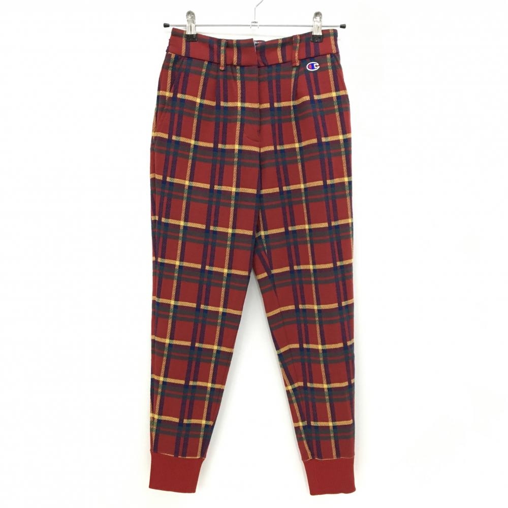 【超美品】チャンピオン ジョガーパンツ レッド×イエロー チェック ストレッチ レディース SMALL ゴルフウェア Champion