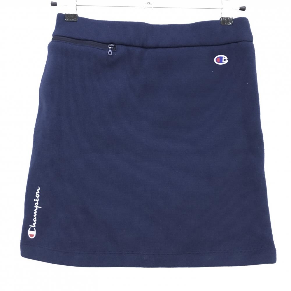 【美品】チャンピオン ニットスカート ネイビー 裏起毛 ウエストゴム レディース M ゴルフウェア Champion