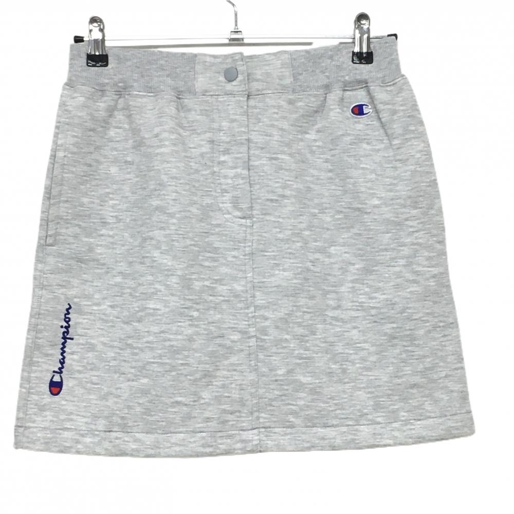 【美品】チャンピオン スカート ライトグレー ロゴワッペン スウェット地 レディース LARGE ゴルフウェア Champion