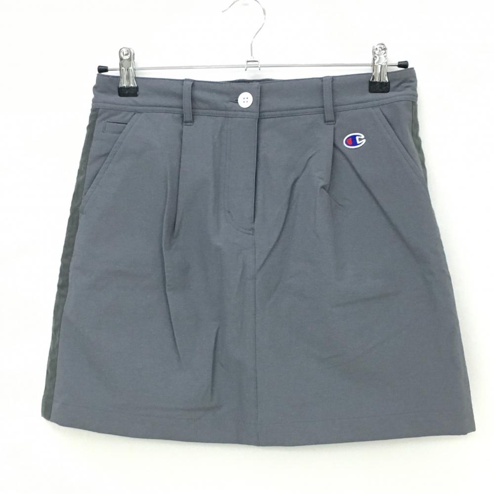 【美品】チャンピオン スカート グレー×カーキ サイドライン ロゴワッペン 内側インナーパンツ レディース MEDIUM ゴルフウェア Champion