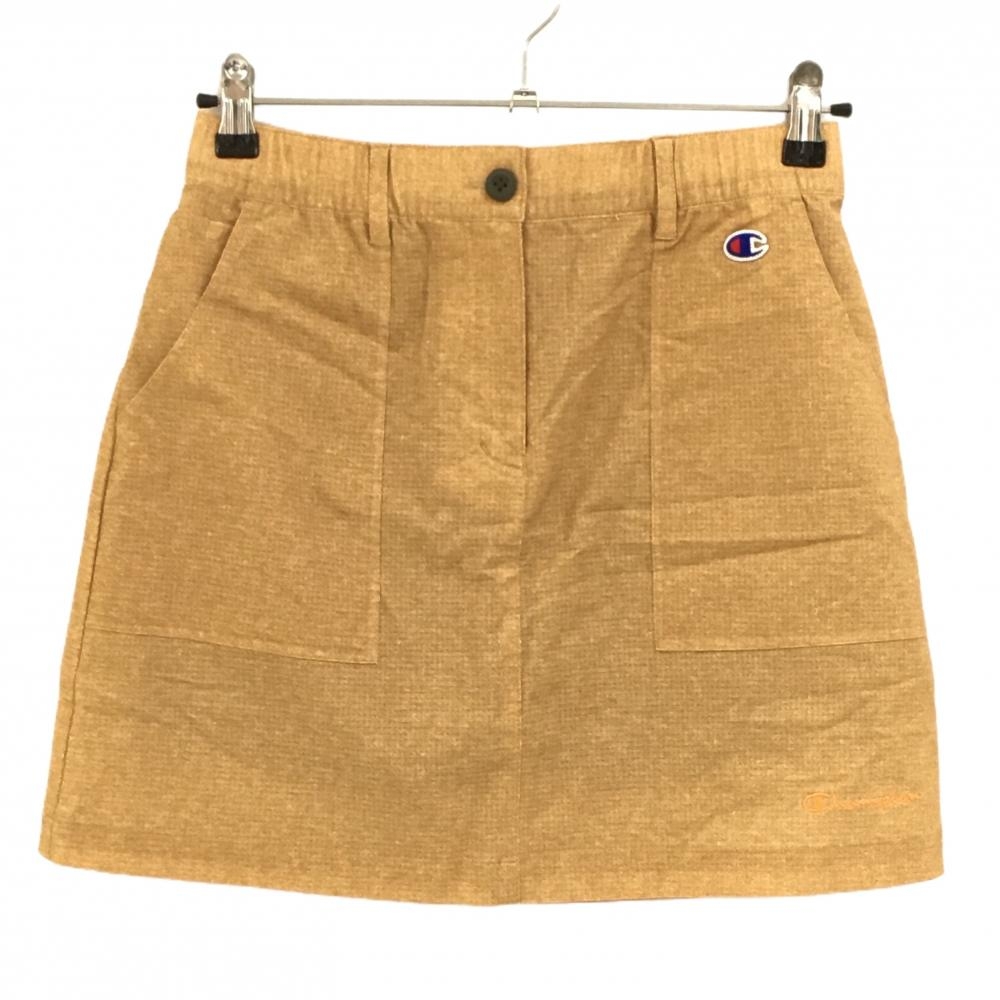 【超美品】チャンピオン スカート ライトブラウン 裾ロゴ刺しゅう 内側インナーパンツ レディース MEDIUM ゴルフウェア Champion