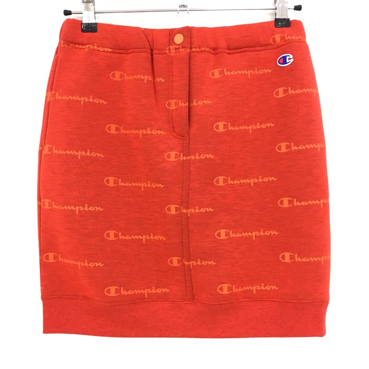【超美品】チャンピオン スカート オレンジ ロゴ総柄 内側インナーパンツ レディース MEDIUM ゴルフウェア Champion