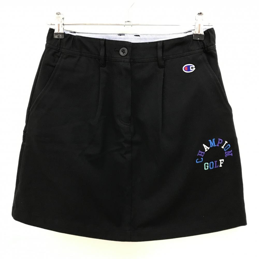 【超美品】チャンピオン スカート 黒 ストレッチ ウエスト一部ゴム  レディース LARGE ゴルフウェア Champion