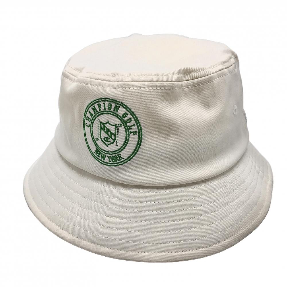 【美品】チャンピオン バケットハット 白 ロゴ刺しゅう 内側サイズ調節可  57-59cm   ゴルフウェア Champion
