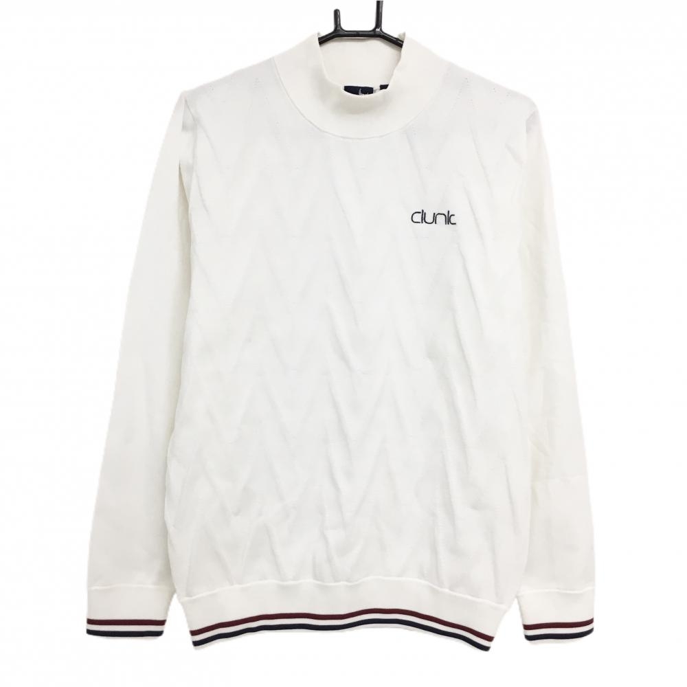 【美品】クランク ハイネックセーター 白×ネイビー 身頃織生地 ニット メンズ L ゴルフウェア CLUNK