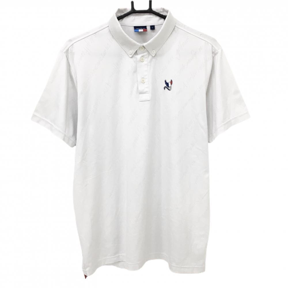 【美品】クランク 半袖ポロシャツ 白 英字地模様 胸元ロゴ メンズ L ゴルフウェア CLUNK
