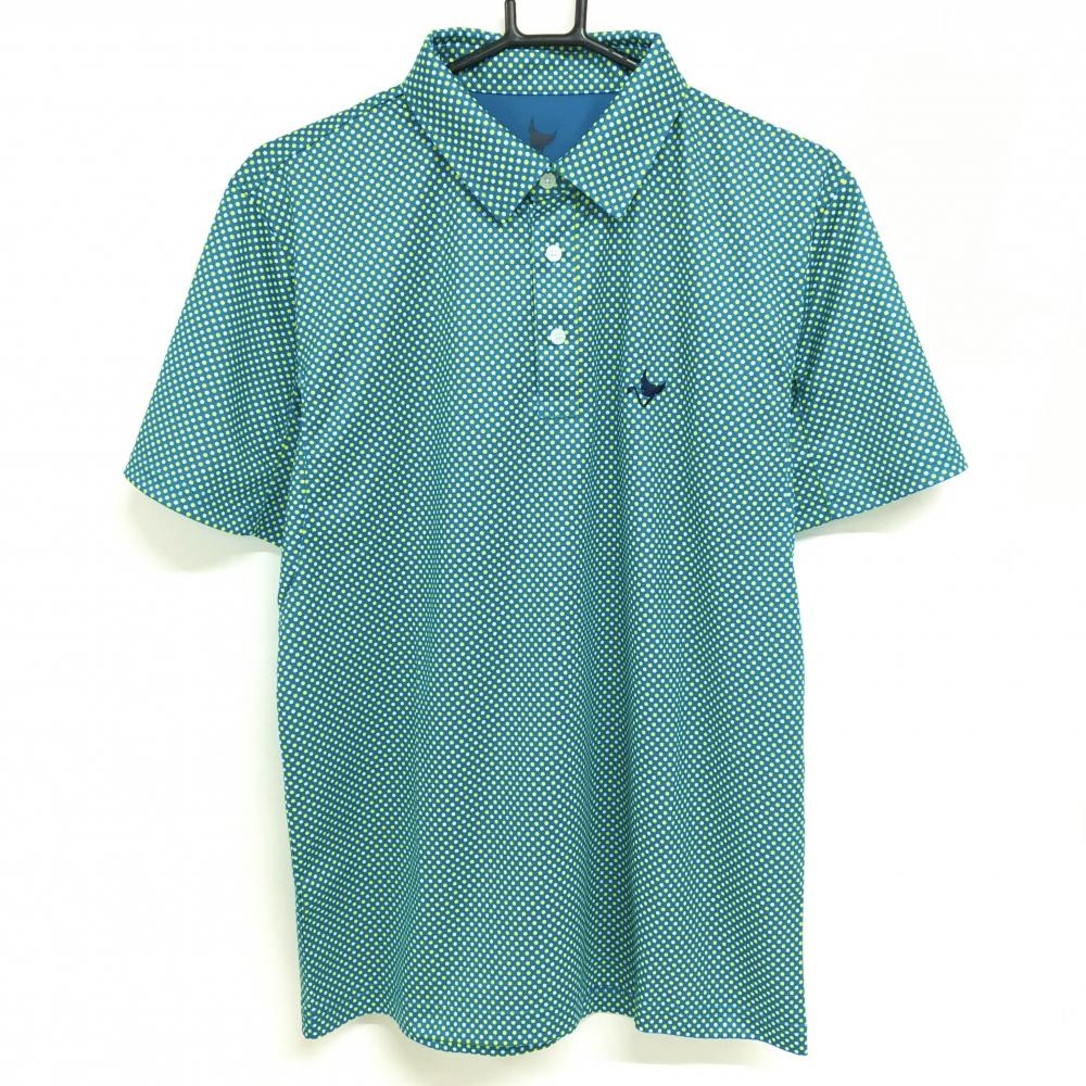 【超美品】クランク 半袖ポロシャツ グリーン×白 ドット ロゴ刺しゅう メンズ L ゴルフウェア CLUNK