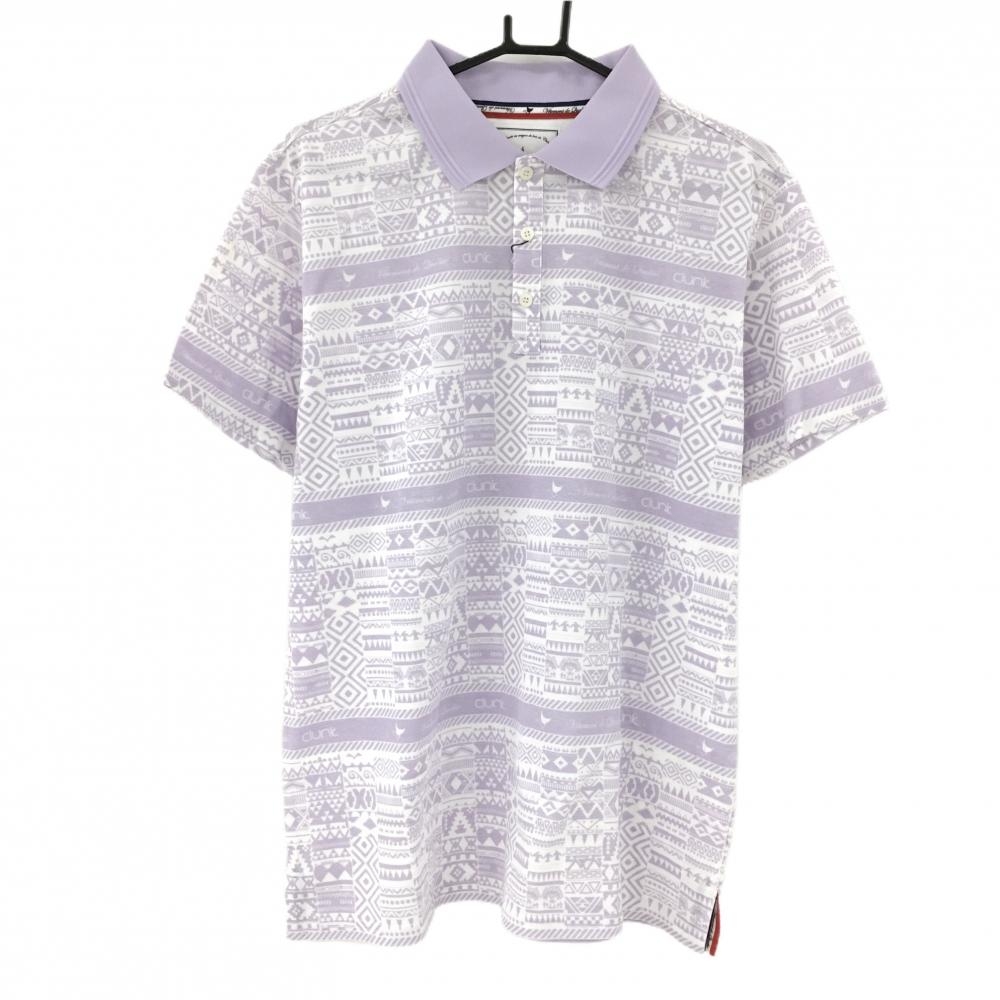 【新品】クランク 半袖ポロシャツ パープル×白 総柄 綿混 メンズ O ゴルフウェア CLUNK