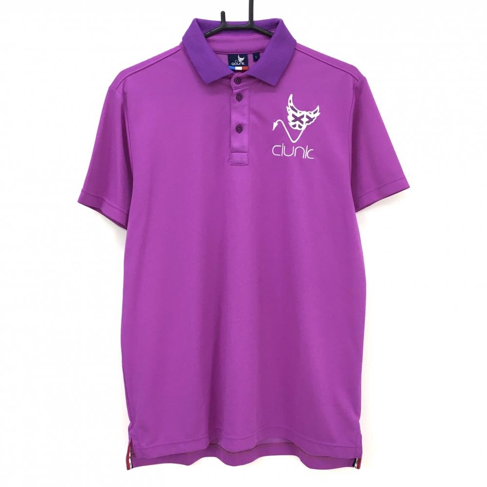 【超美品】クランク 半袖ポロシャツ パープル 襟裏総柄 ロゴ  メンズ L ゴルフウェア CLUNK