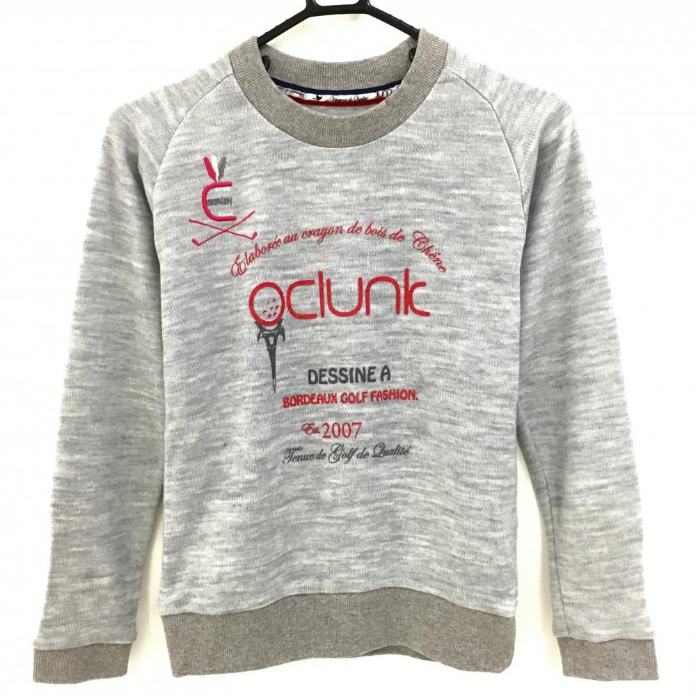 【超美品】クランク セーター 杢グレー×レッド ニット ウール混 レディース S ゴルフウェア CLUNK