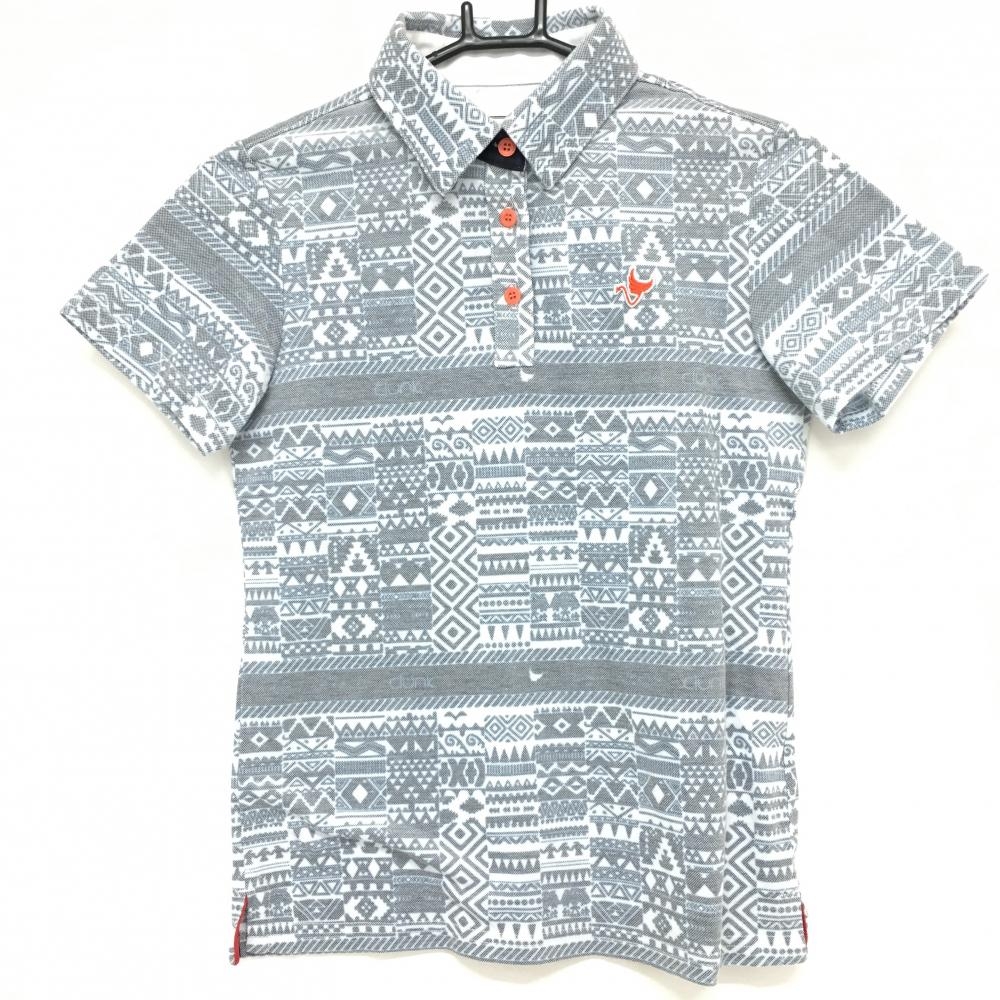 【超美品】クランク 半袖ポロシャツ グレー×ライトブルー 総柄 レディース S ゴルフウェア CLUNK