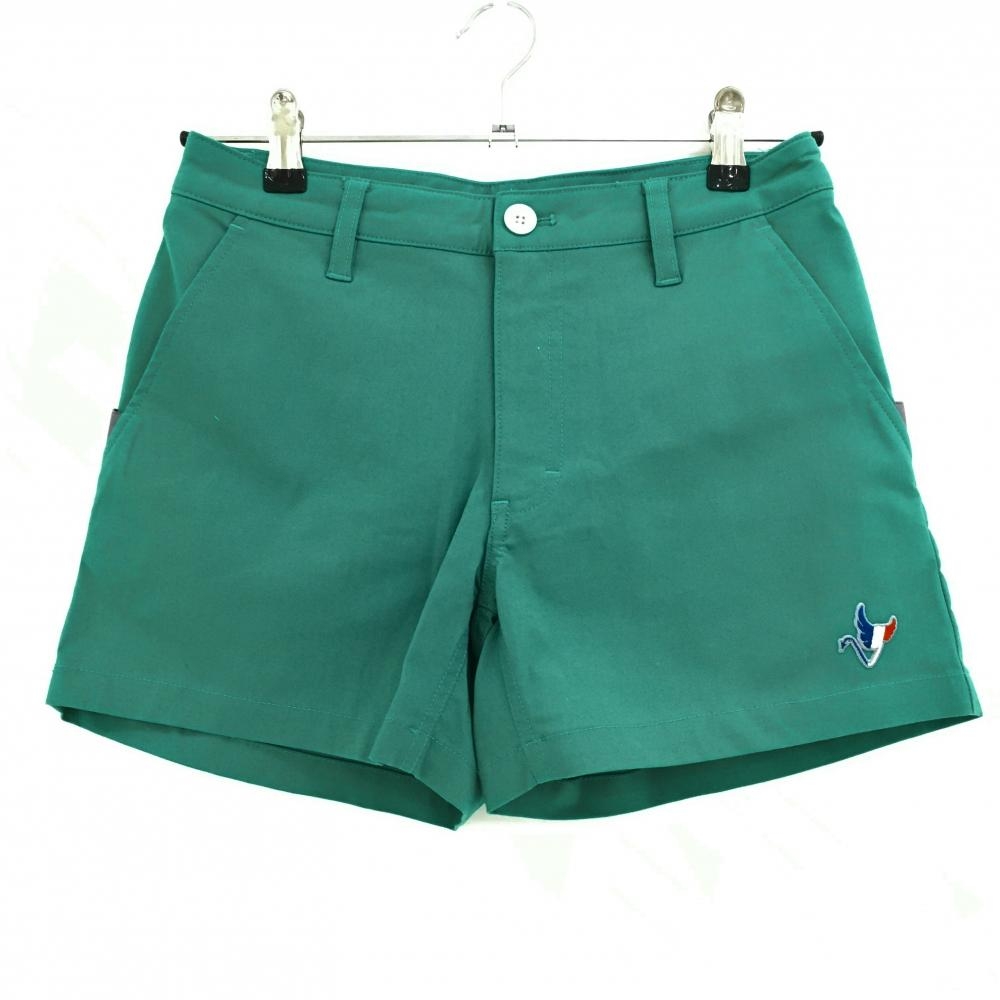 【美品】クランク ショートパンツ グリーン 裾ロゴ刺しゅう ストレッチ レディース S ゴルフウェア CLUNK